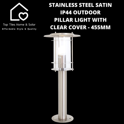 Stainless Steel Satin IP44 Outdoor Pillar Light with Clear Cover - 455mm