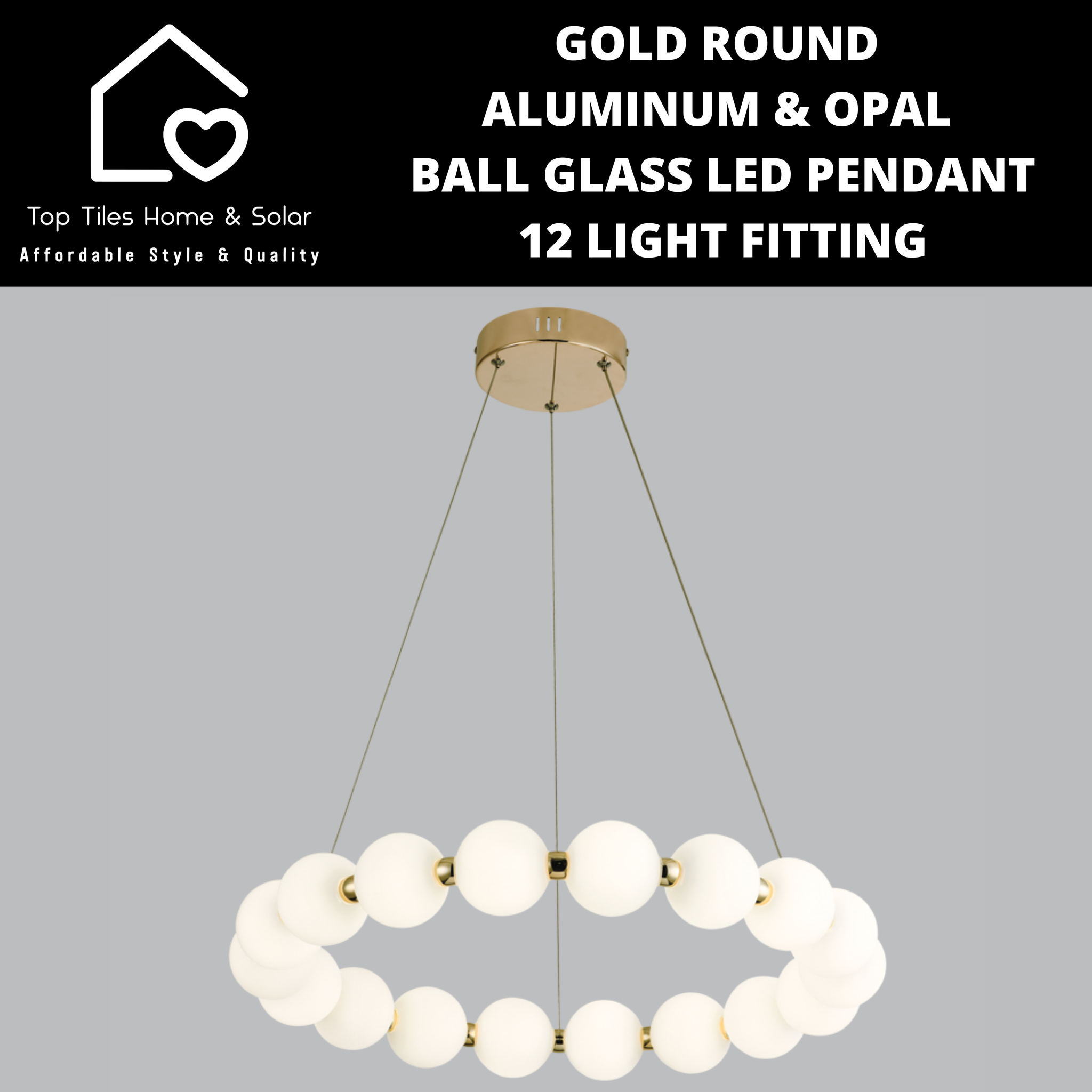 Gold Round Aluminum & Opal Ball Glass LED Pendant 12 Light Fitting