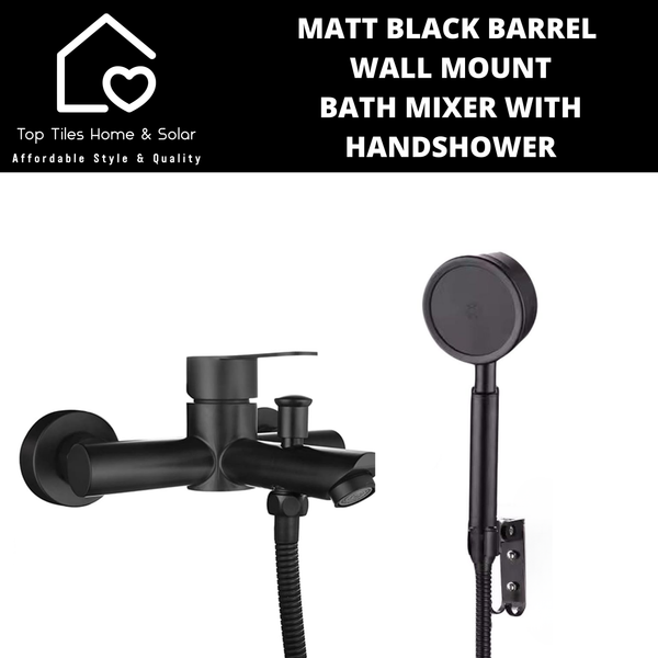 Matt Black Barrel Wall Mount Bath Mixer With Handshower