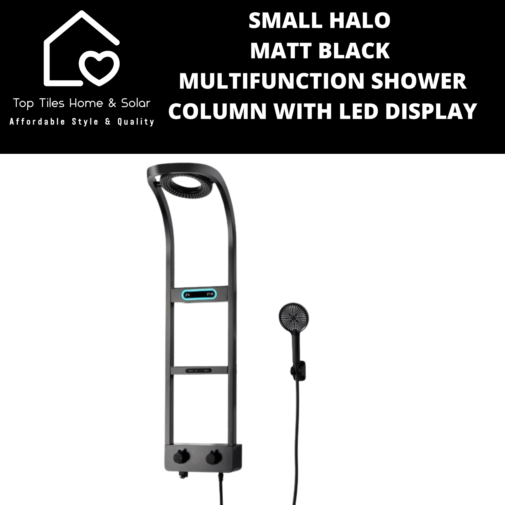 Small Halo Matt Black Multifunction Shower Column with LED Display