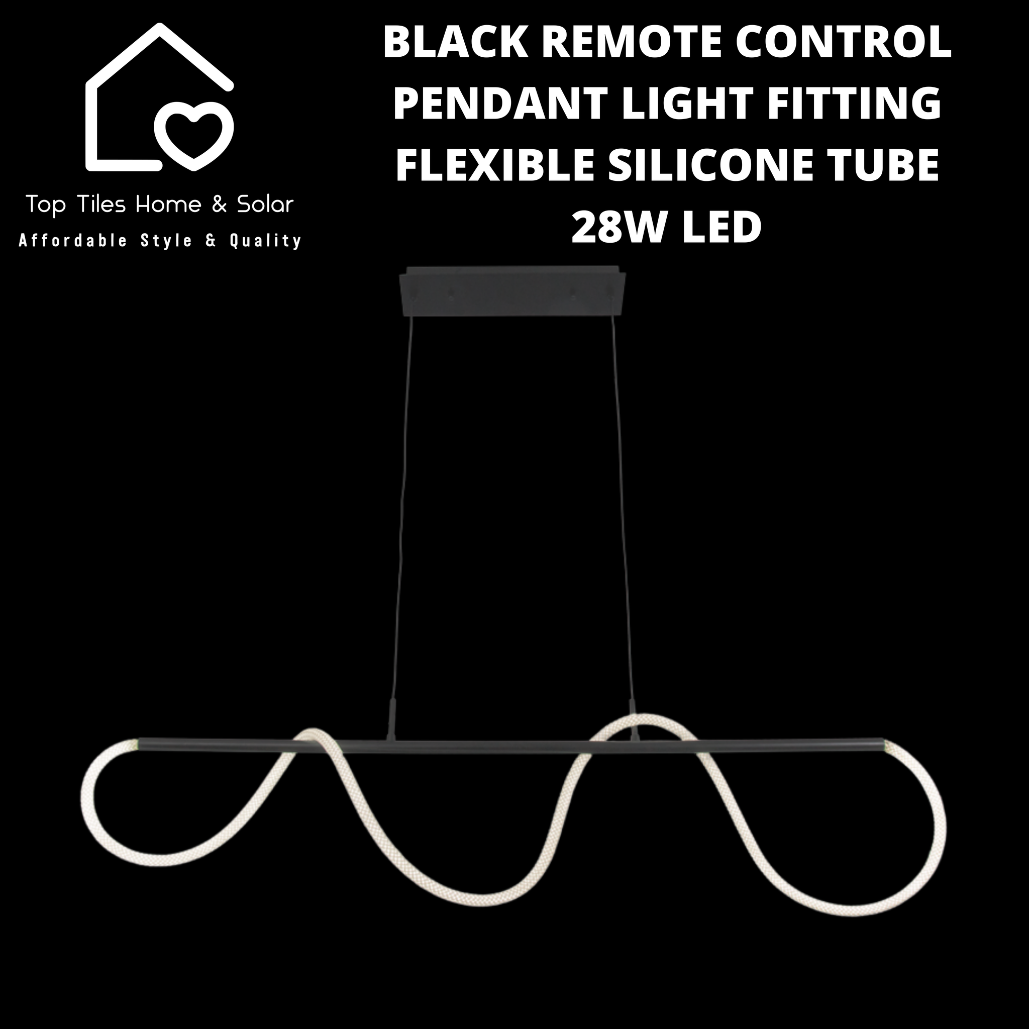 Black Remote Control Pendant Light Fitting Flexible Silicone Tube - 28W LED