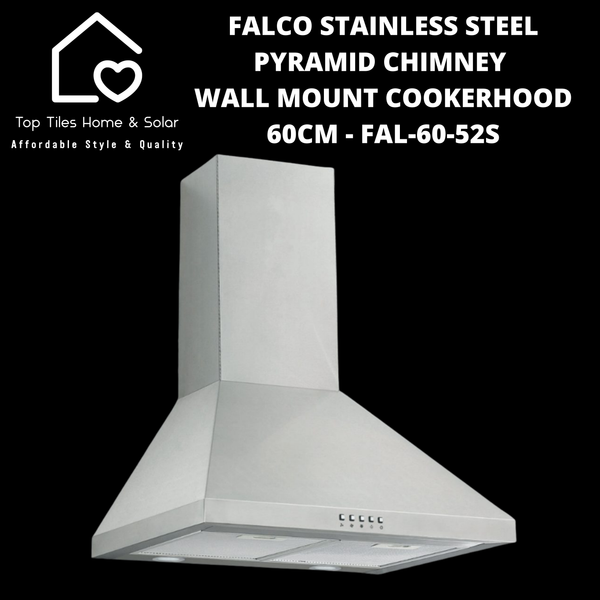 Falco Stainless Steel Pyramid Chimney Wall Mount Cookerhood - 60cm FAL-60-52S