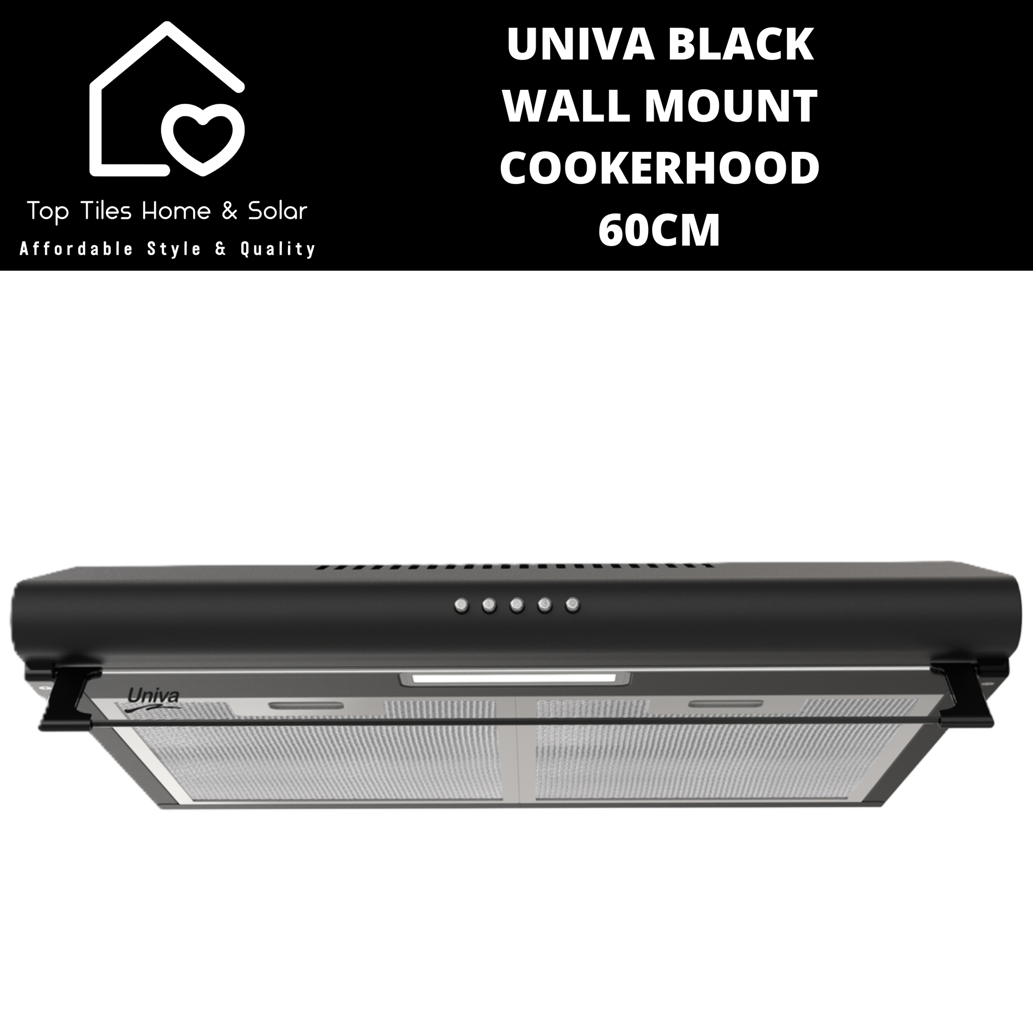 Univa Black Wall Mount Cookerhood - 60cm