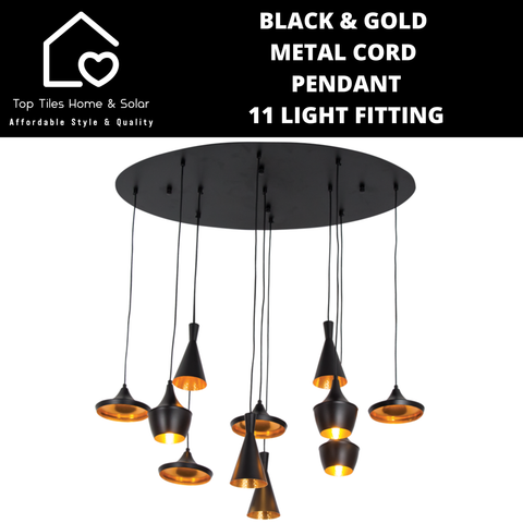 Black & Gold Metal Cord Pendant 11 Light Fitting