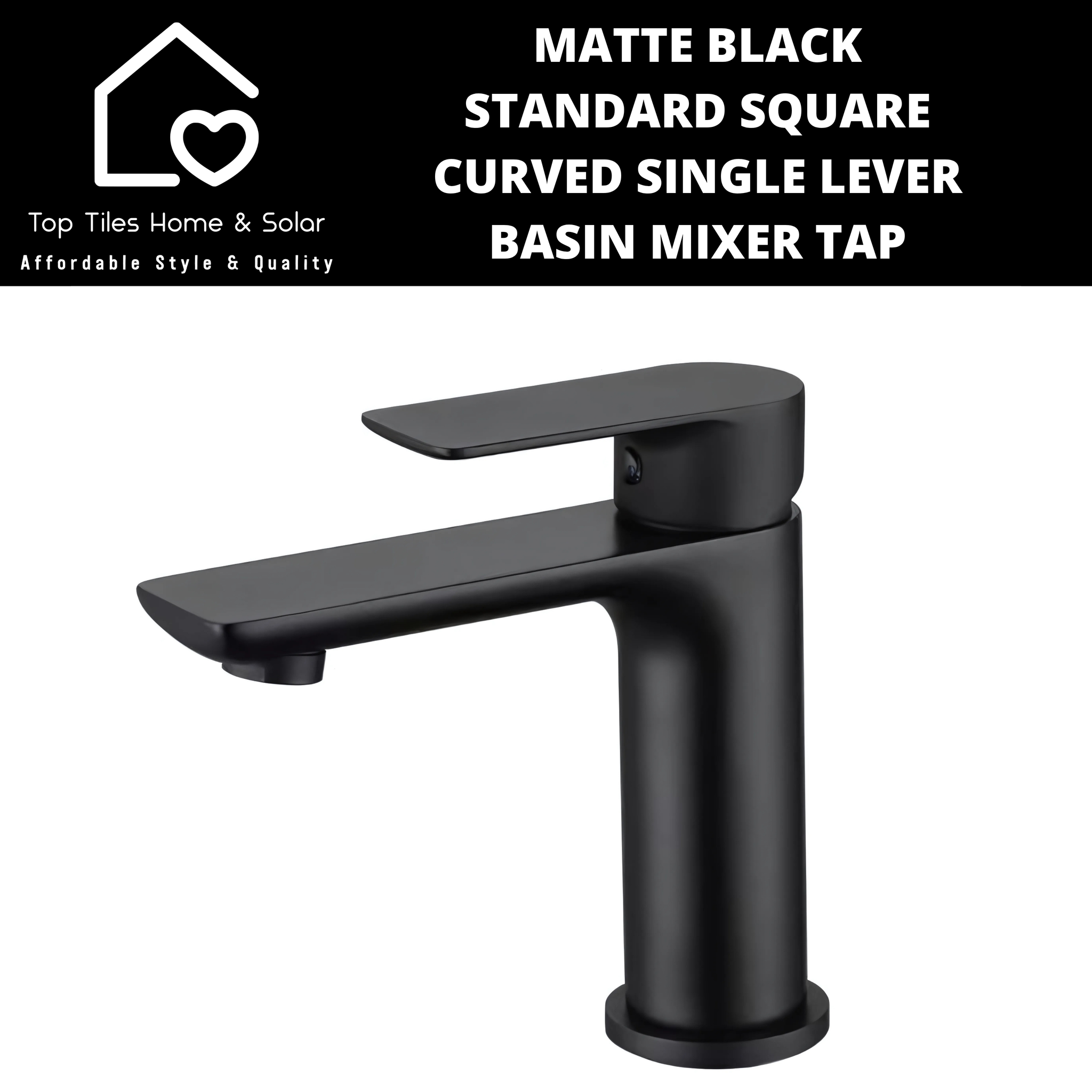 Matte Black Standard Square Curved Single Lever Basin Mixer Tap