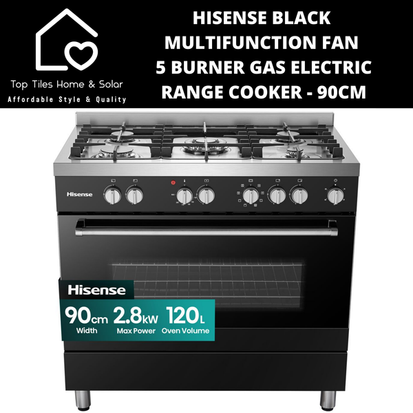 Hisense Black Multifunction Fan 5 Burner Gas Electric Range Cooker - 90cm