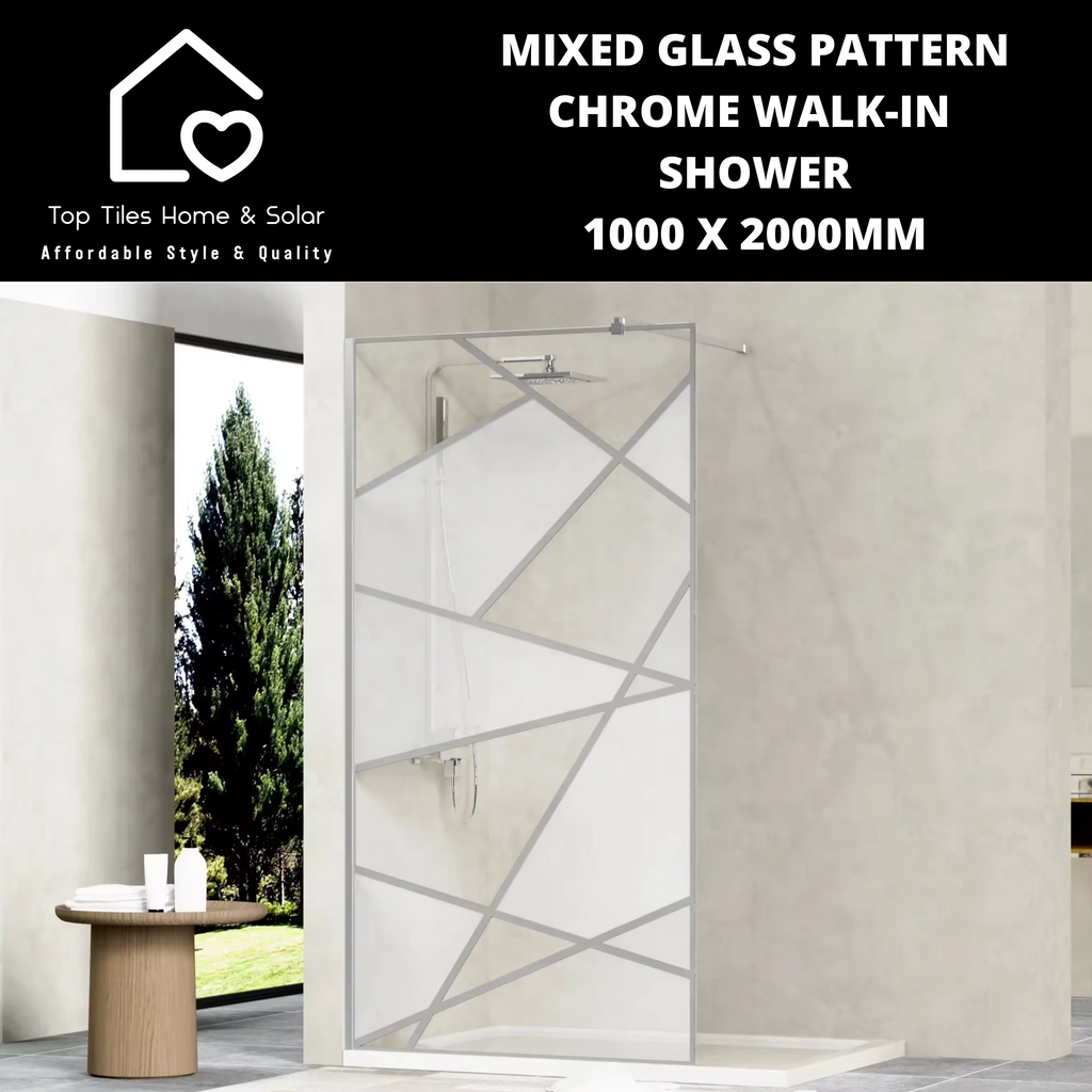 Showertex Pattern Glass Mixed Glass Pattern Chrome Walk-in Shower- 1000 x 2000mm – Top Tiles ...