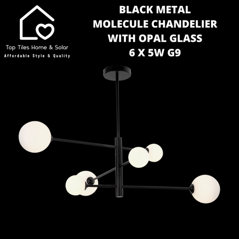 Black Metal Molecule Chandelier With Opal Glass - 6 x 5W G9