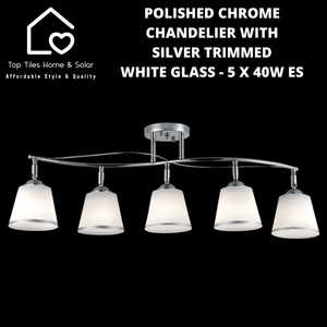 Polished Chrome Chandelier with Silver Trimmed White Glass - 5 x 40W ES