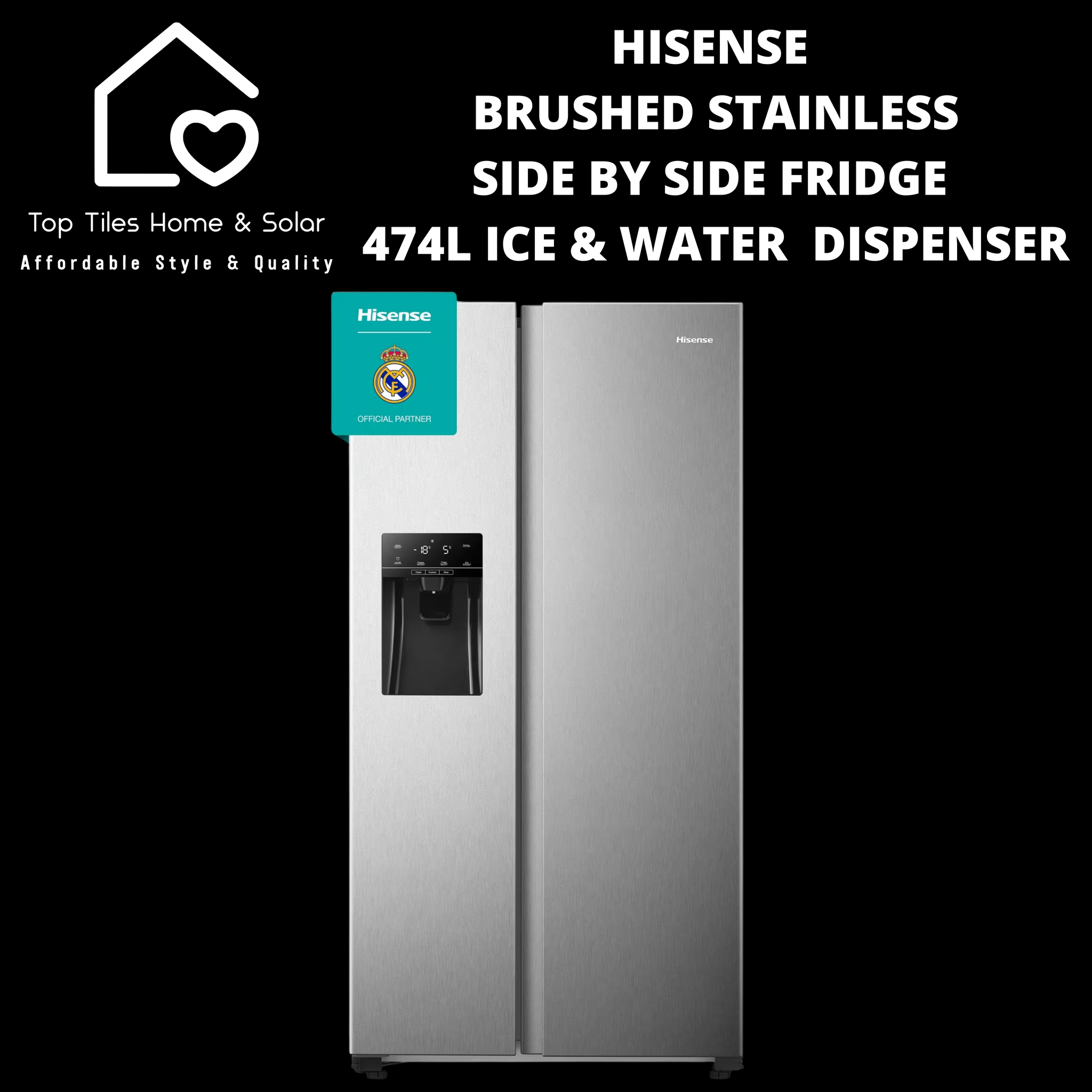Hisense Brushed Stainless Fridge  - 474L Water & Ice Dispenser