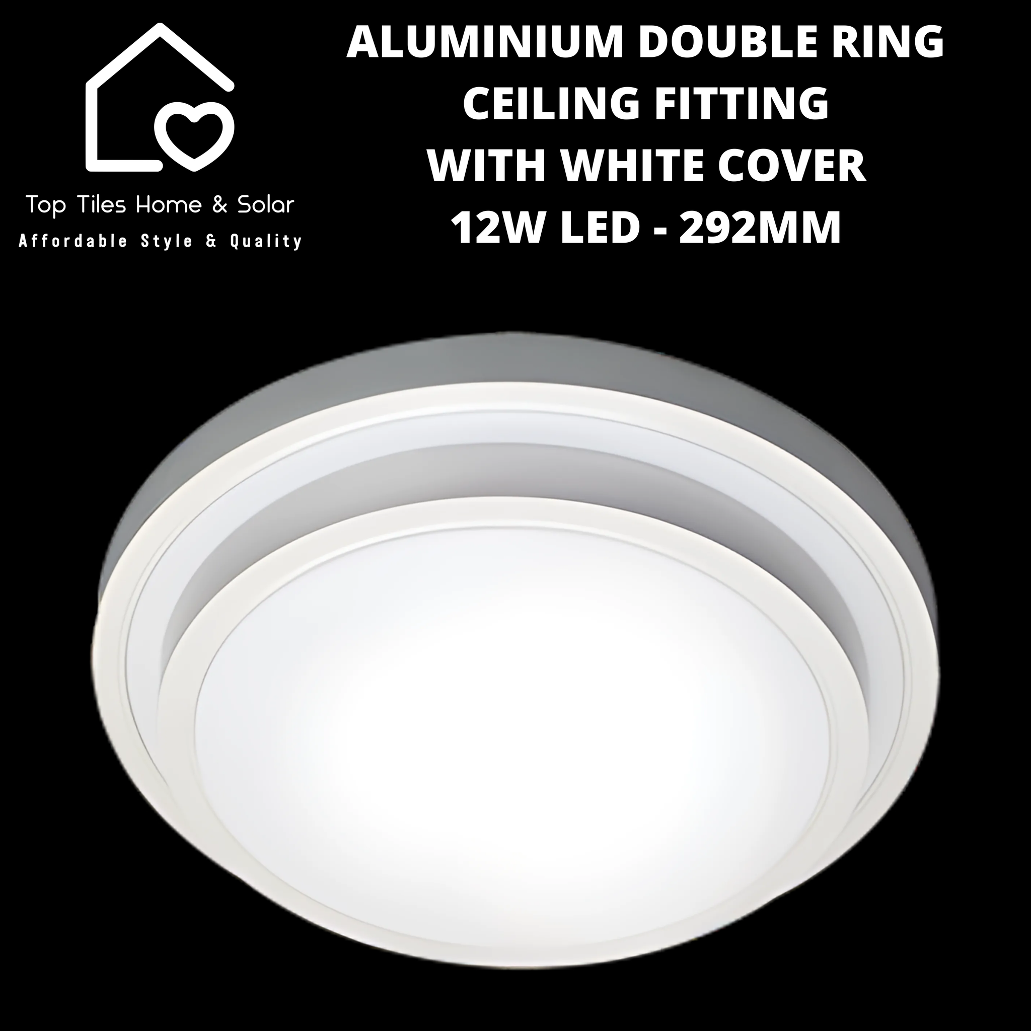 Aluminium Double Ring Ceiling Fitting with White Cover - 12W LED - 292mm