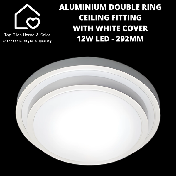 Aluminium Double Ring Ceiling Fitting with White Cover - 12W LED - 292mm
