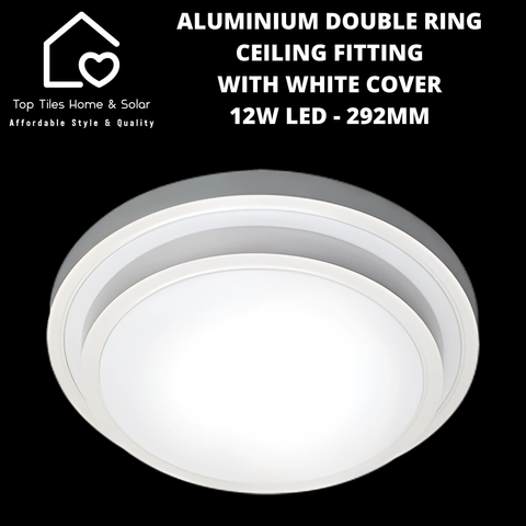 Aluminium Double Ring Ceiling Fitting with White Cover - 12W LED - 292mm