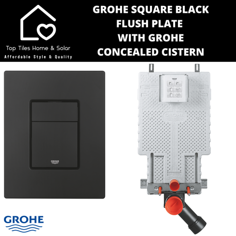Grohe Square Matt Black Flush Plate With Grohe Concealed Cistern