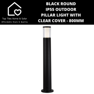 Black Round IP55 Outdoor Pillar Light with Clear Cover - 800mm