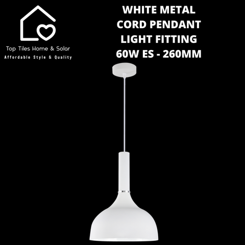 White Metal Cord Pendant Light Fitting - 60W ES - 260mm