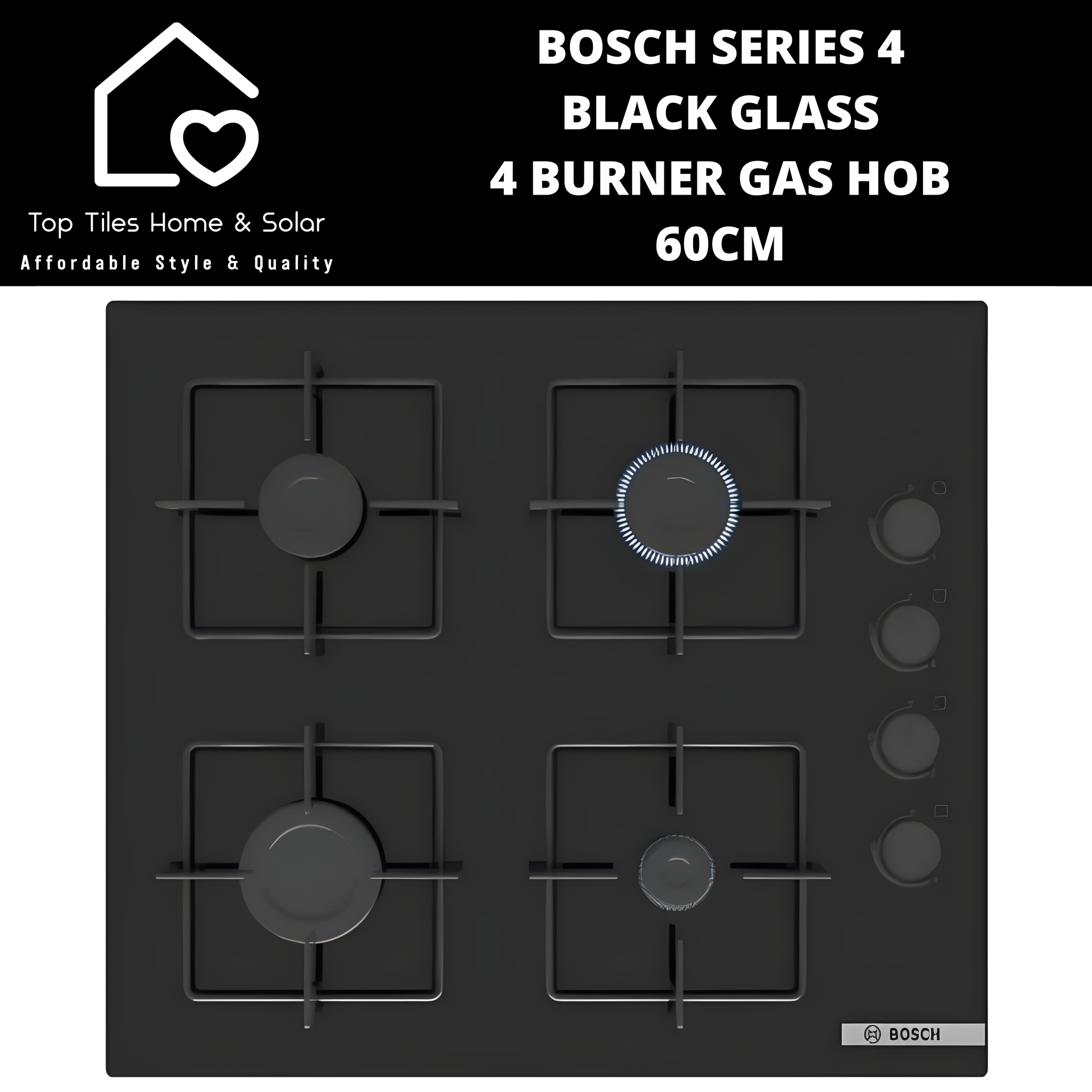 Bosch Series 4 - Black Glass 4 Burner Gas Hob - 60cm