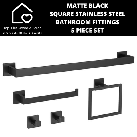 Matte Black Square Stainless Steel Bathroom Fittings - 5 Piece Set