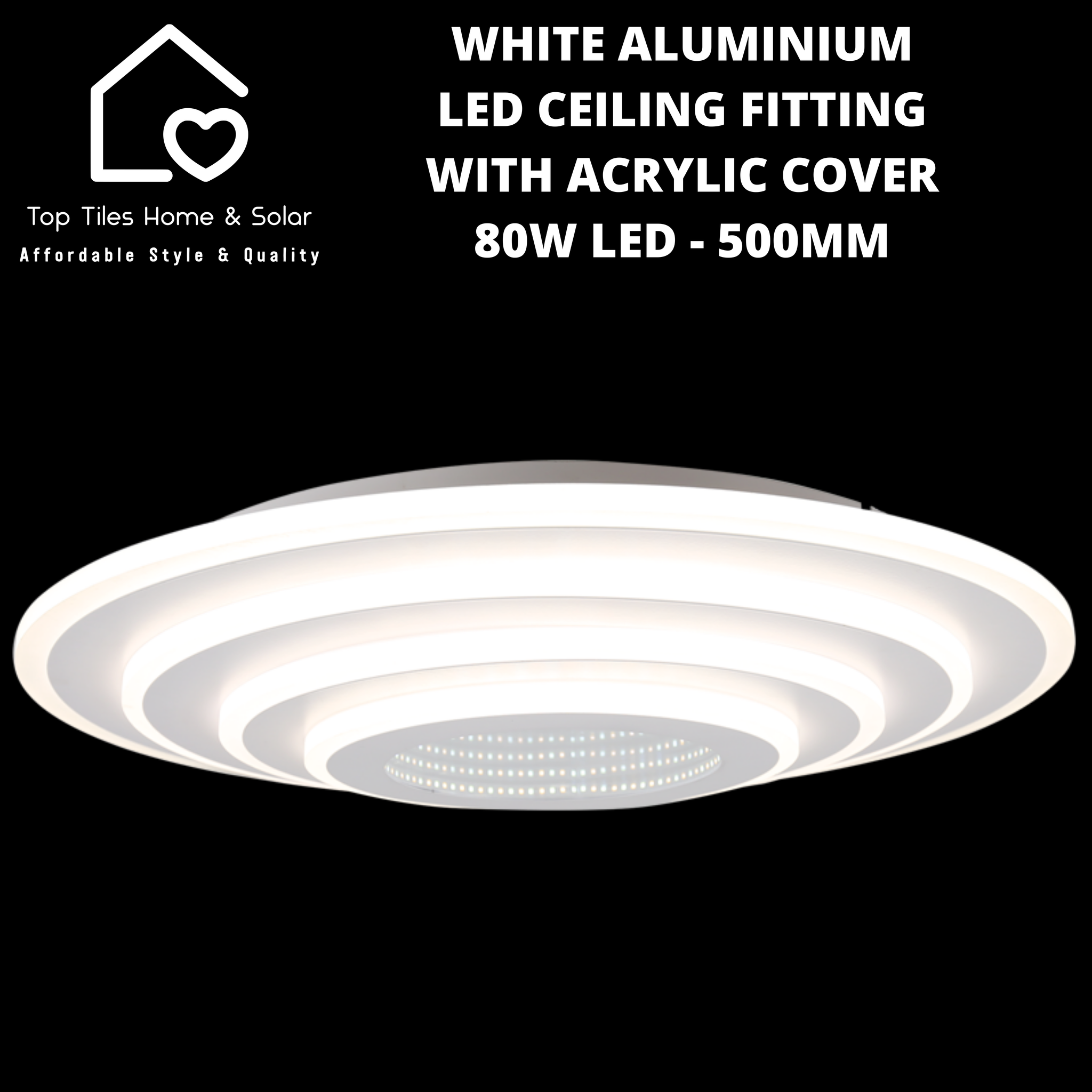 White Aluminium LED Ceiling Fitting with Acrylic Cover - 80W LED - 500mm