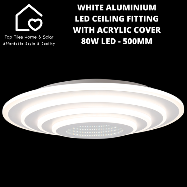White Aluminium LED Ceiling Fitting with Acrylic Cover - 80W LED - 500mm