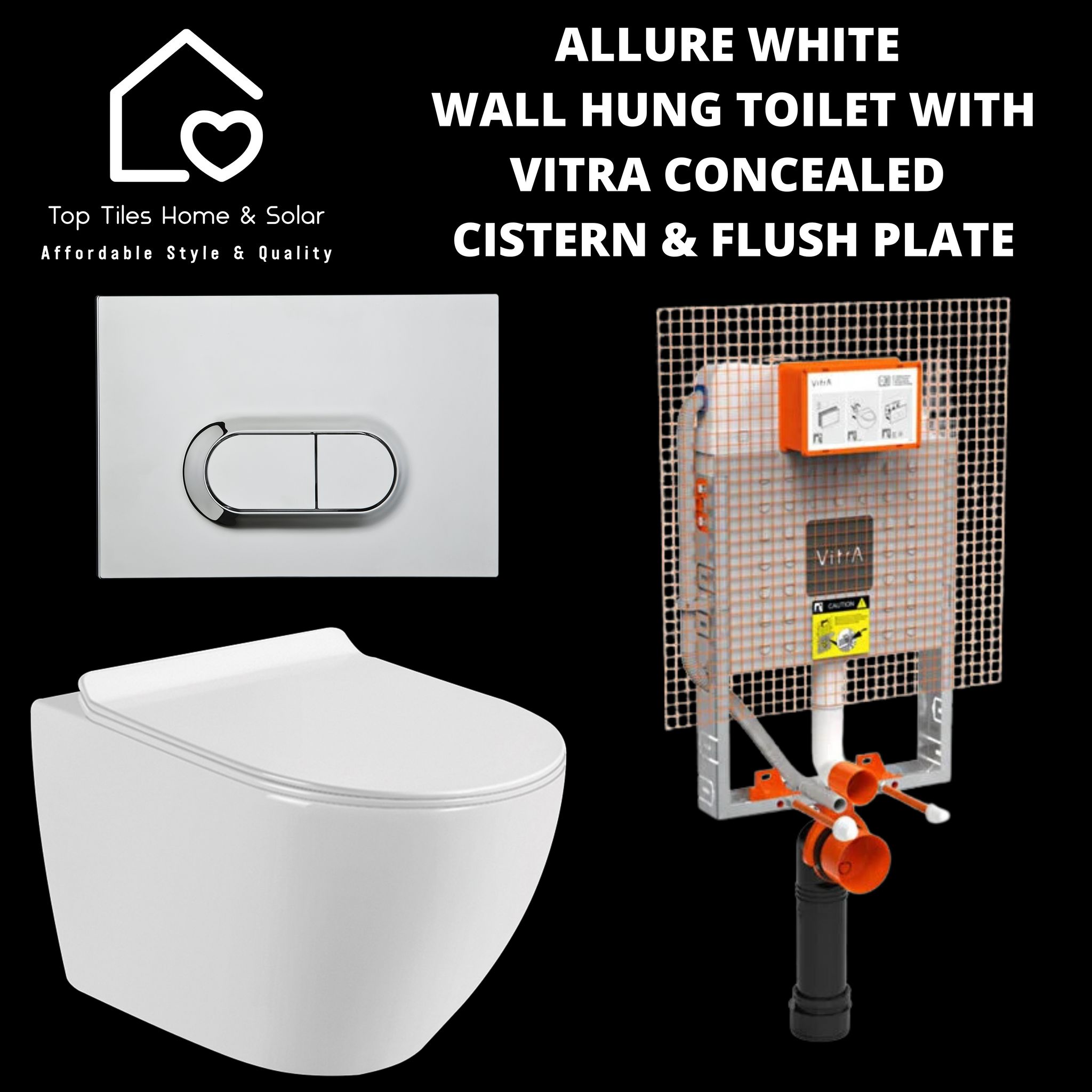 Allure White Wall Hung Toilet with Vitra Concealed Cistern & Flush Plate