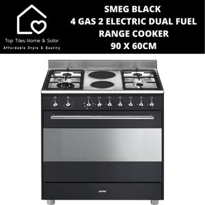 Smeg Black 4 Gas 2 Electric Dual Fuel Range Cooker - 90 x 60cm