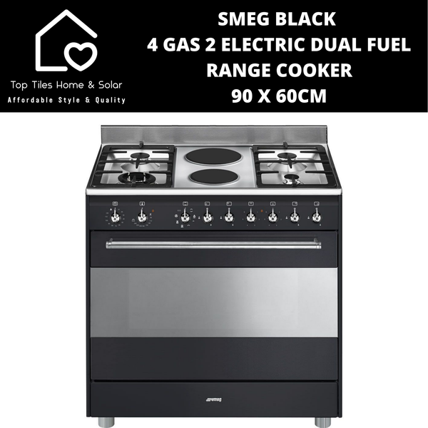 Smeg Black 4 Gas 2 Electric Dual Fuel Range Cooker - 90 x 60cm