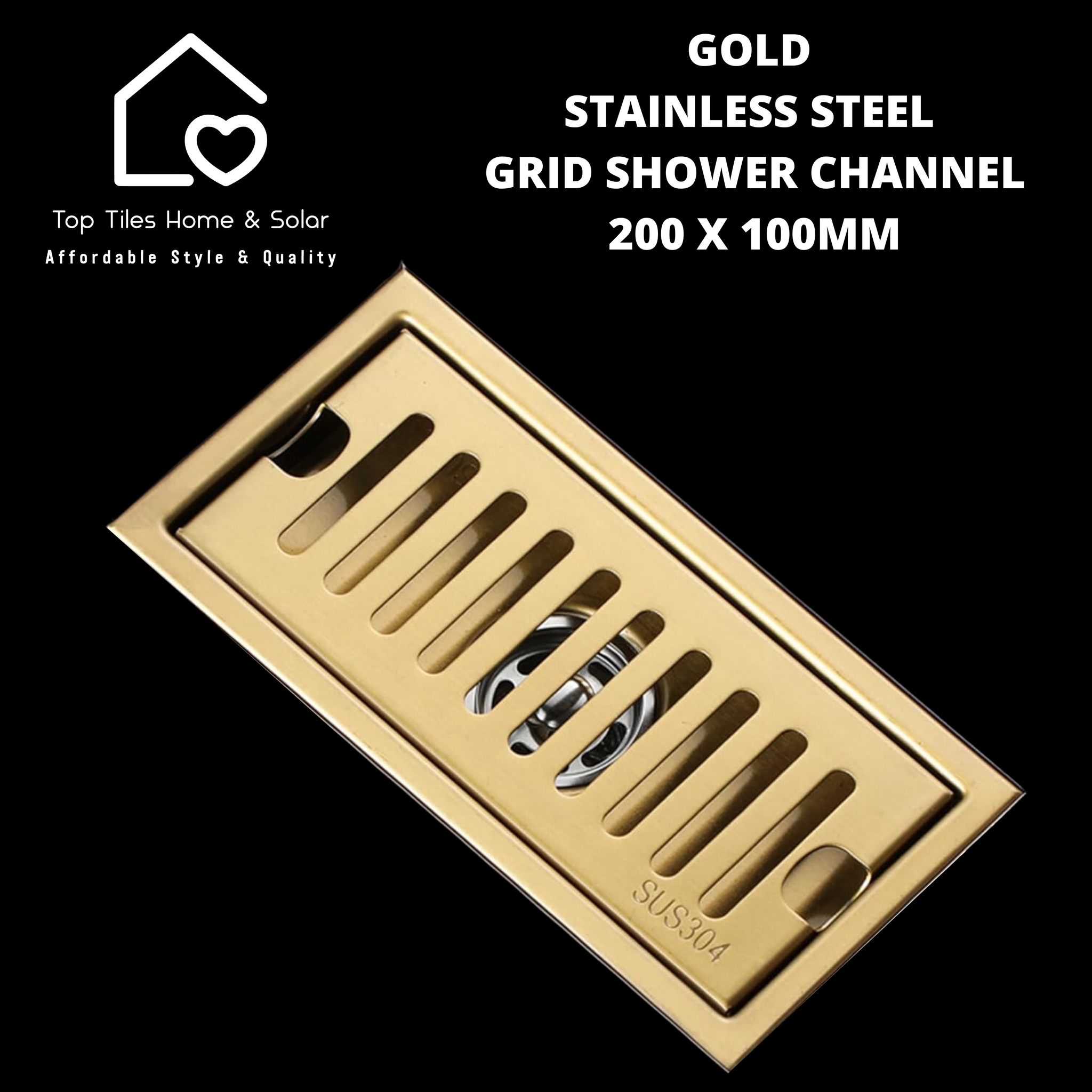 Gold Stainless Steel Grid Shower Channel - 200 x 100mm