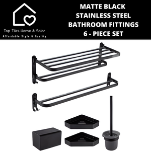 Matte Black Stainless Steel Bathroom Fittings - 6 Piece Set