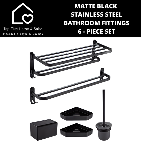 Matte Black Stainless Steel Bathroom Fittings - 6 Piece Set