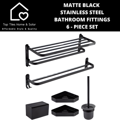Matte Black Stainless Steel Bathroom Fittings - 6 Piece Set