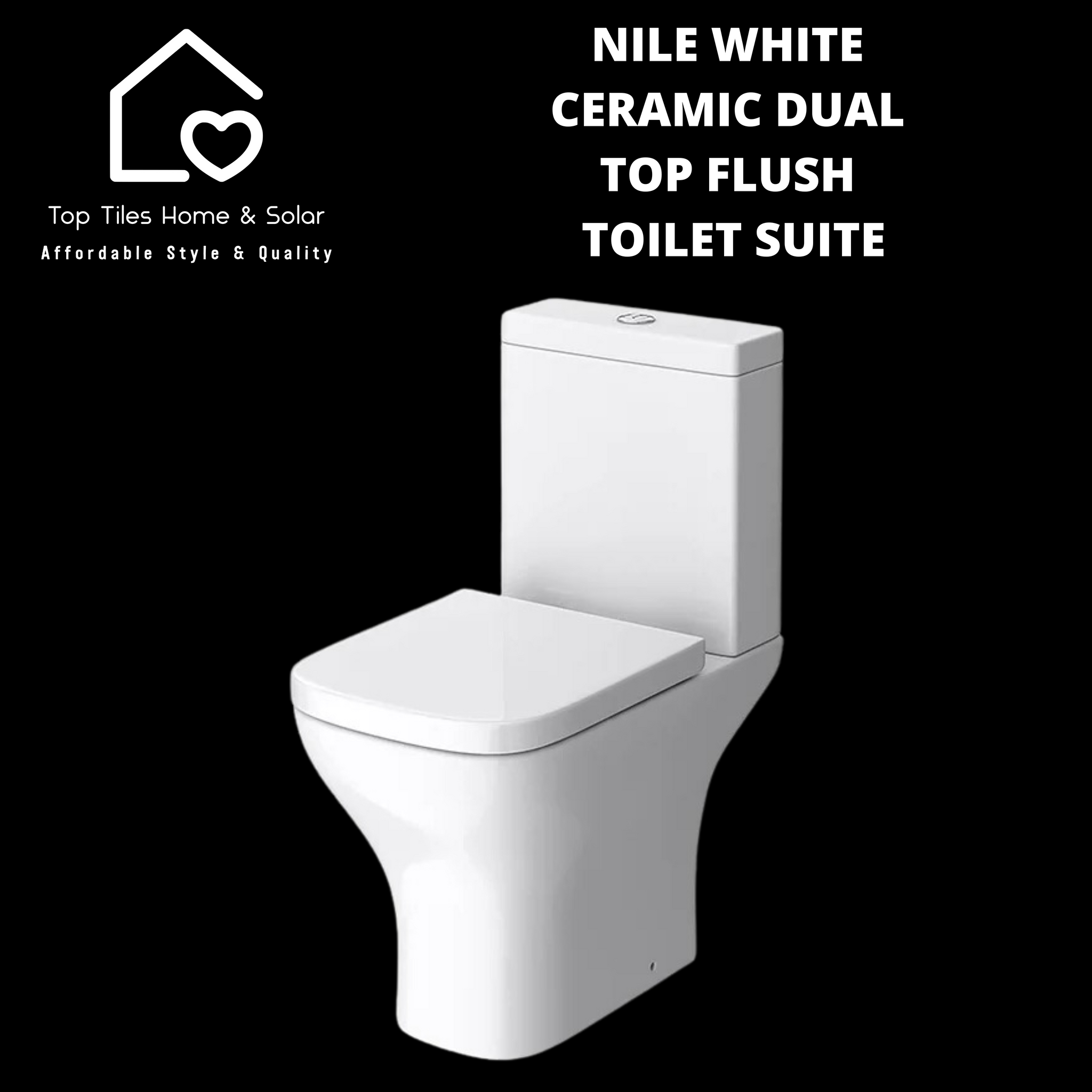Nile White Ceramic Dual Top Flush Toilet Suite