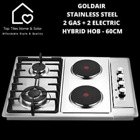 Goldair Stainless Steel 2 Plate Gas + 2 Plate Electric Hybrid Hob - 60cm