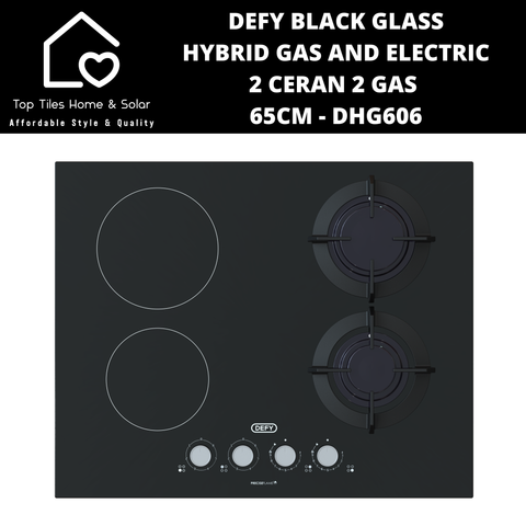 Defy Black Glass Hybrid Gas and Electric 2 Ceran 2 Gas - 65cm DHG606