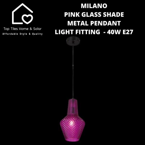 Milano Pink Glass Shade Metal Pendant Light Fitting  - 40W E27 Small