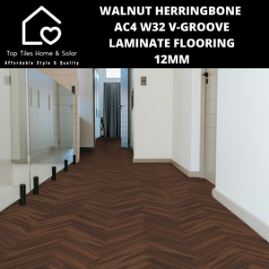 Walnut Herringbone AC4 W32 V-Groove Laminate Flooring - 12mm
