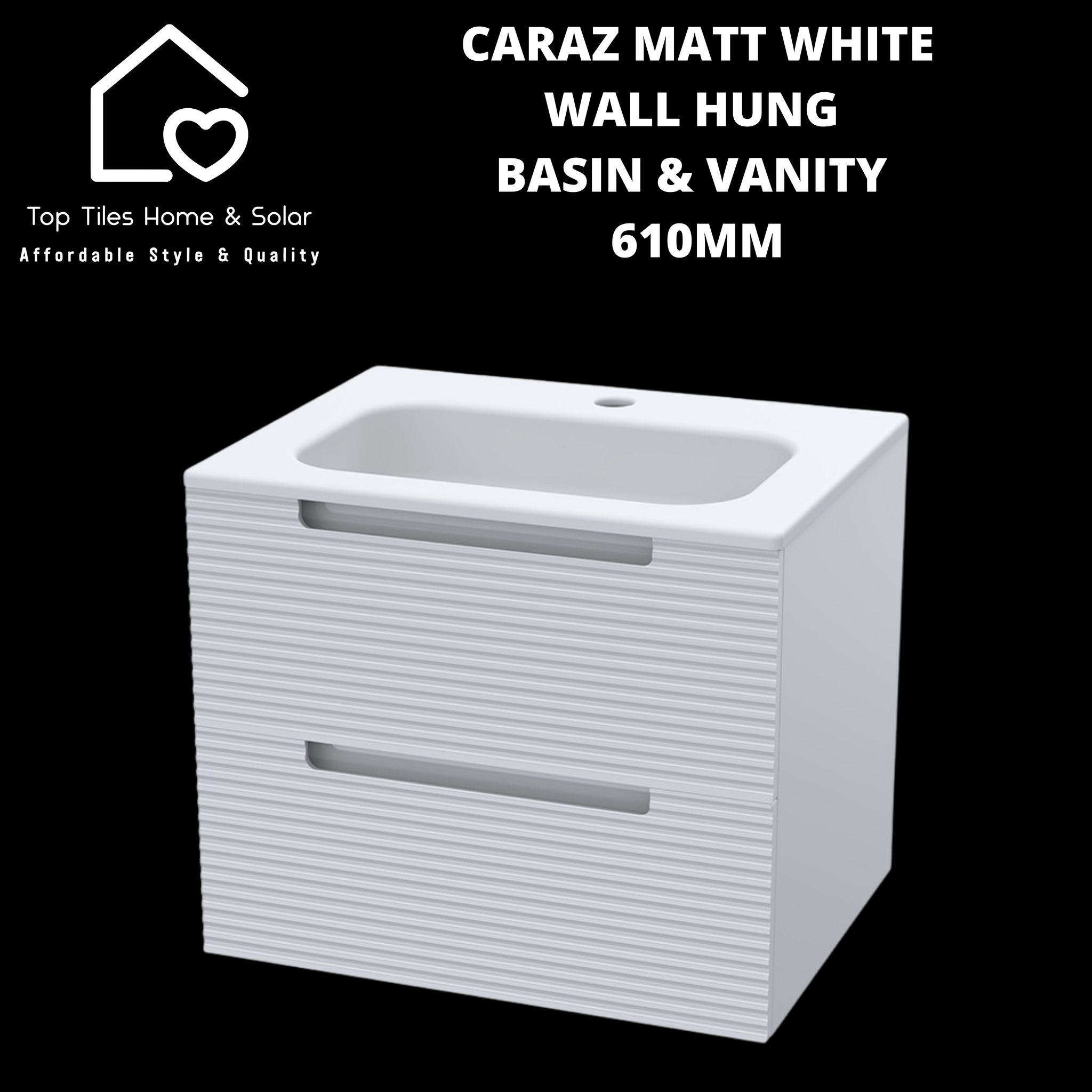 Caraz Matt White Wall Hung Basin & Vanity - 610mm