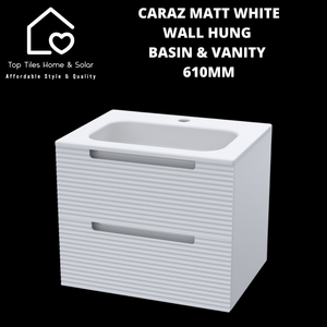 Caraz Matt White Wall Hung Basin & Vanity - 610mm