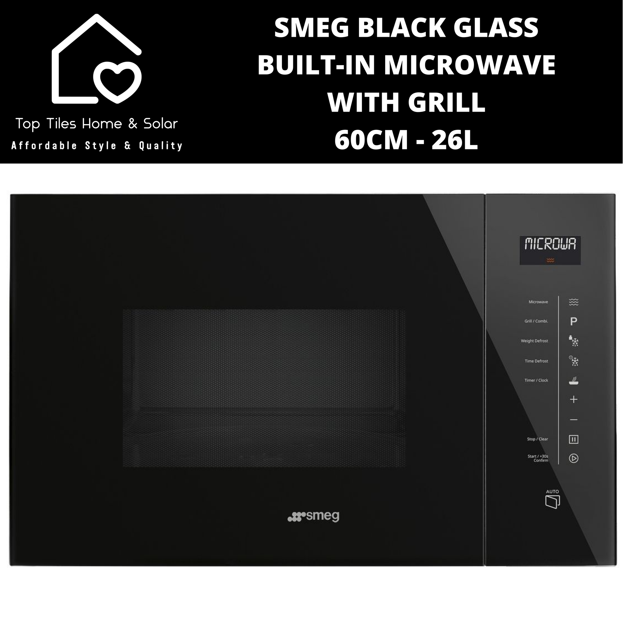 Smeg Black Glass Built-in Microwave with Grill - 60cm - 26L
