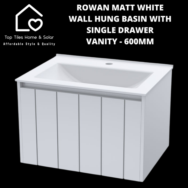 Rowan Matt White Wall Hung Basin & Single Drawer Vanity - 600mm