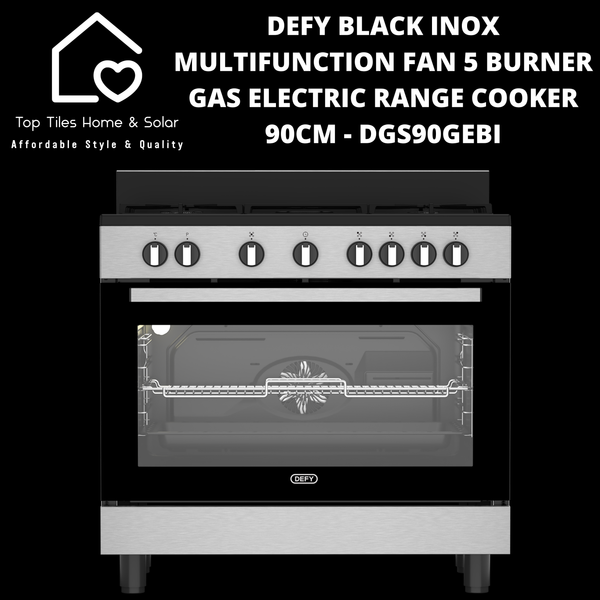 Defy Black Inox Multifunction Fan 5 Burner Gas Electric Range Cooker - 90cm DGS90GEBI