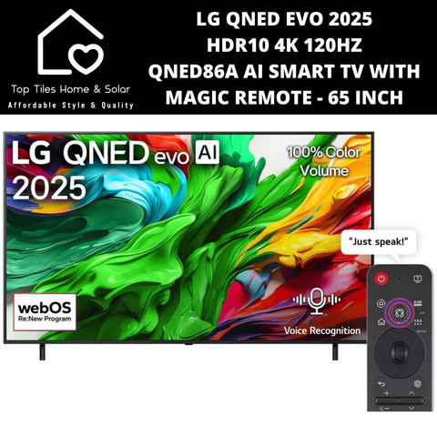 LG QNED EVO 2025 HDR10 4K 120Hz QNED86A AI Smart TV with Magic Remote - 65 Inch