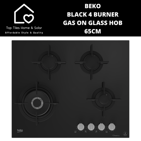 Beko Black 4 Burner Gas on Glass Hob - 65cm