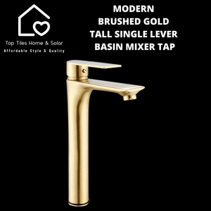 Modern Brushed Gold Tall Single Lever Basin Mixer Tap