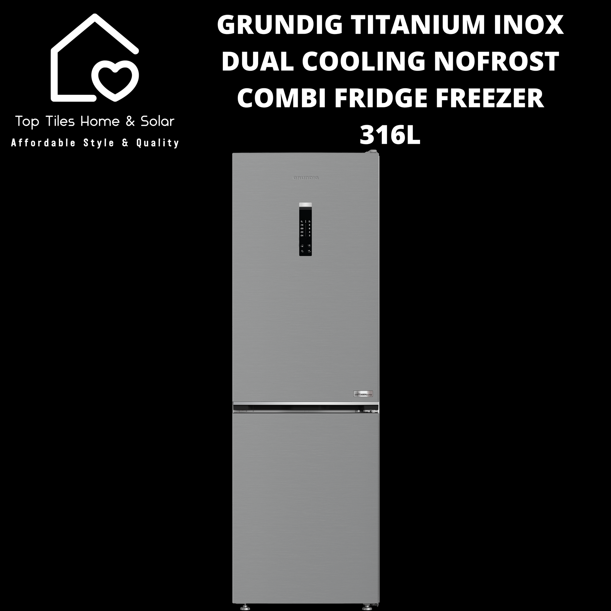 Grundig Titanium Inox Dual Cooling NoFrost Combi Fridge Freezer - 316L