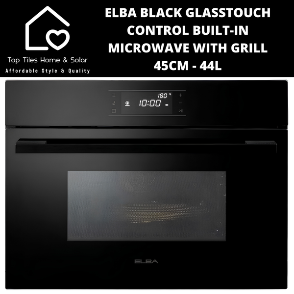 Elba Black Glass Touch Control Built-in Microwave with Grill - 45cm - 44L