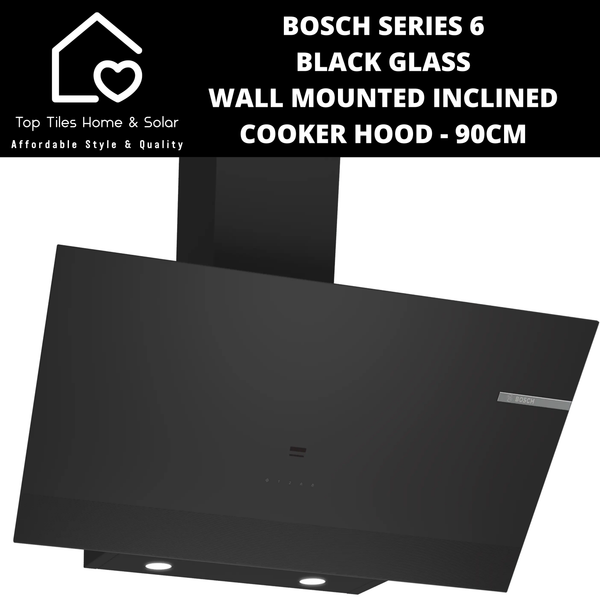 Bosch Series 6 - Black Glass Wall Mounted Inclined Cooker Hood - 90cm
