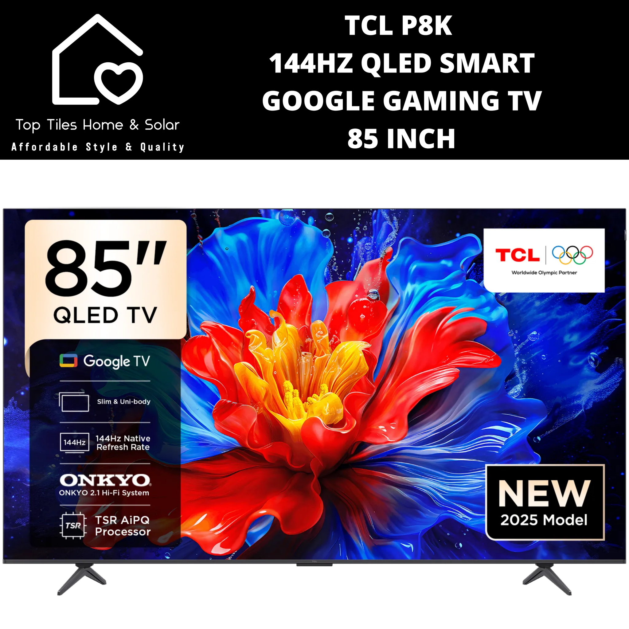 TCL P8K 144Hz QLED Smart Google Gaming TV - 85 Inch