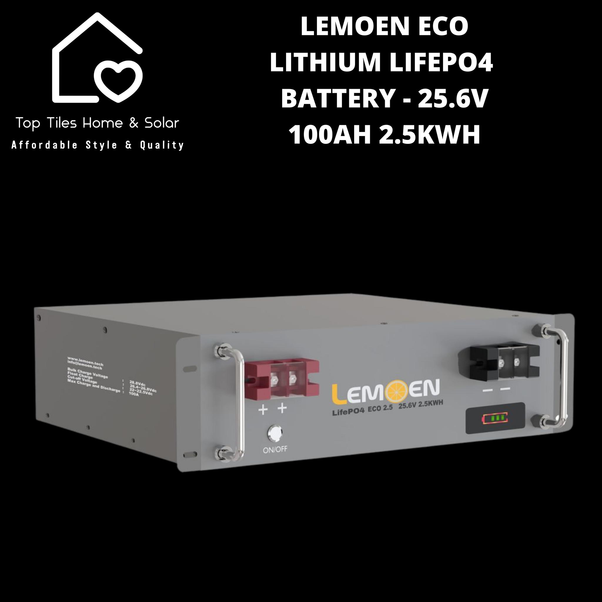 Lemoen Eco Lithium LiFePo4 Single Solar Battery Module - 25.6V 100Ah 2.5kWh