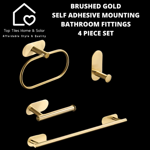 Brushed Gold Self Adhesive Mounting Bathroom Fittings - 4 Piece Set